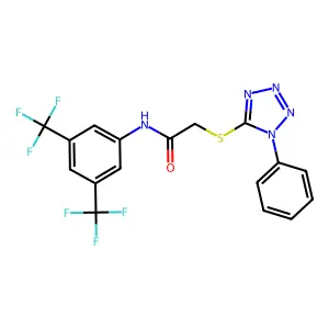 N-[3,5-bis(trifluoromethyl)phenyl]-2-[(1-phenyl-1H-1,2,3,4-tetraazol-5-yl)sulfanyl]acetamide structure