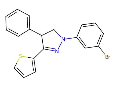 1-(3-bromophenyl)-4-phenyl-3-(2-thienyl)-4,5-dihydro-1H-pyrazole structure