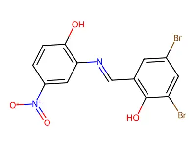 2,4-Dibromo-6-{(E)-[(2-hydroxy-5-nitrophenyl)imino]methyl}phenol structure