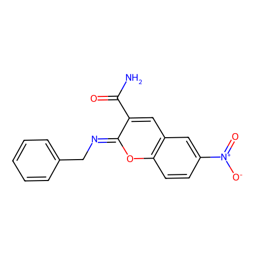2-Benzylimino-6-nitrochromene-3-carboxamide structure