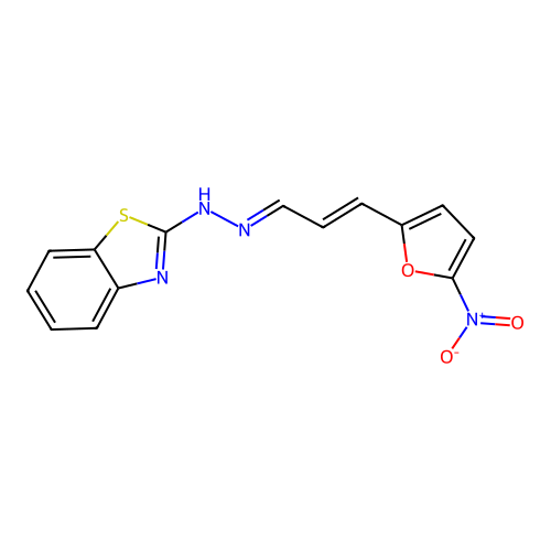 Propenal, 3-(5-nitro-2-furyl)-, (2-benzothiazolyl)hydrazone structure