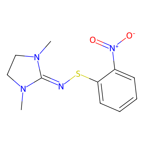 N-(1,3-dimethylimidazolidin-2-ylidene)-S-(2-nitrophenyl)thiohydroxylamine structure