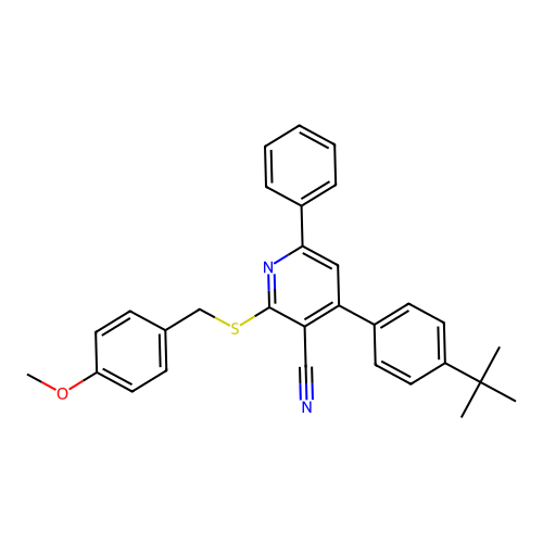 4-(4-(tert-butyl)phenyl)-2-((4-methoxybenzyl)thio)-6-phenylnicotinonitrile structure