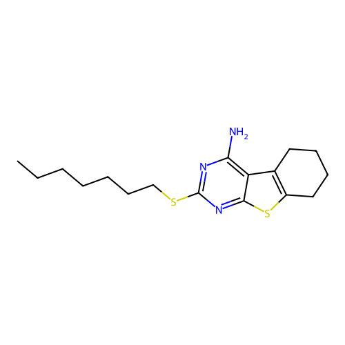 2-(Heptylsulfanyl)-5,6,7,8-tetrahydro[1]benzothieno[2,3-d]pyrimidin-4-amine structure