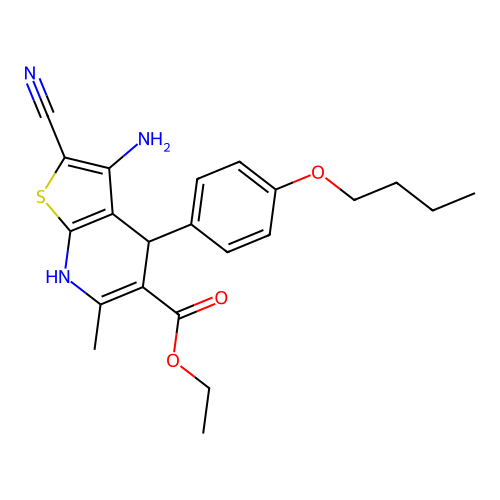 ethyl 3-amino-4-(4-butoxyphenyl)-2-cyano-6-methyl-4,7-dihydrothieno[2,3-b]pyridine-5-carboxylate structure