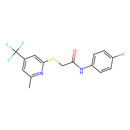 N-(4-iodophenyl)-2-{[6-methyl-4-(trifluoromethyl)pyridin-2-yl]sulfanyl}acetamide structure