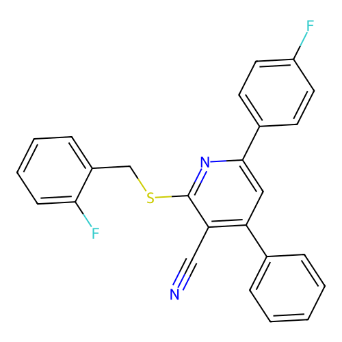 2-[(2-Fluorobenzyl)sulfanyl]-6-(4-fluorophenyl)-4-phenylpyridine-3-carbonitrile structure