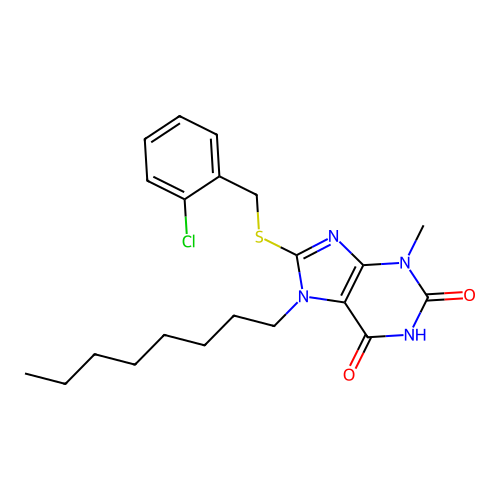 8-[(2-Chlorophenyl)methylthio]-3-methyl-7-octyl-1,3,7-trihydropurine-2,6-dione structure