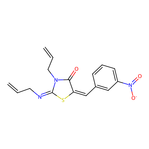 (2E,5E)-3-allyl-2-(allylimino)-5-(3-nitrobenzylidene)thiazolidin-4-one structure