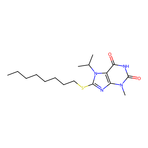7-Isopropyl-3-methyl-8-octylsulfanyl-3,7-dihydro-purine-2,6-dione structure