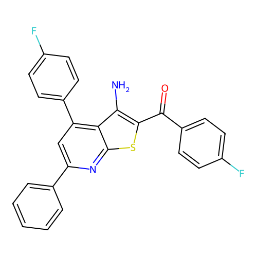(3-amino-4-(4-fluorophenyl)-6-phenylthieno[2,3-b]pyridin-2-yl)(4-fluorophenyl)methanone structure