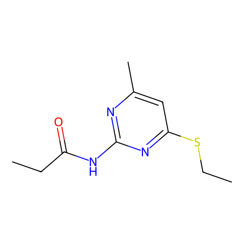 N-(6-ethylthio-4-methylpyrimidin-2-yl)propanamide structure