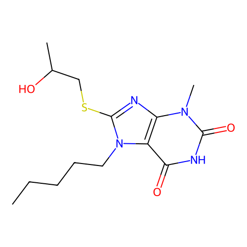 8-(2-Hydroxypropylthio)-3-methyl-7-pentyl-1,3,7-trihydropurine-2,6-dione structure