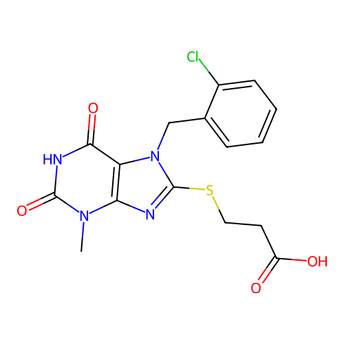 3-{[7-(2-chlorobenzyl)-3-methyl-2,6-dioxo-2,3,6,7-tetrahydro-1H-purin-8-yl]sulfanyl}propanoic acid structure