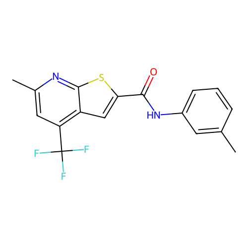 6-methyl-N-(3-methylphenyl)-4-(trifluoromethyl)thieno[2,3-b]pyridine-2-carboxamide structure