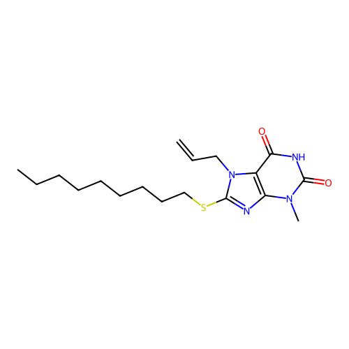 7-Allyl-3-methyl-8-nonylsulfanyl-3,7-dihydro-purine-2,6-dione structure