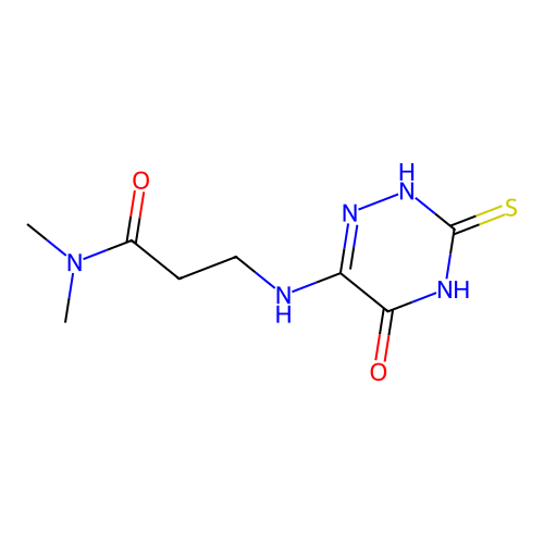 N,N-dimethyl-3-((5-oxo-3-thioxo-2,3,4,5-tetrahydro-1,2,4-triazin-6-yl)amino)propanamide structure