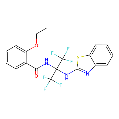 N-[2-(1,3-benzothiazol-2-ylamino)-1,1,1,3,3,3-hexafluoropropan-2-yl]-2-ethoxybenzamide structure