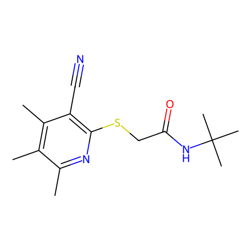 N-tert-butyl-2-[(3-cyano-4,5,6-trimethylpyridin-2-yl)sulfanyl]acetamide structure