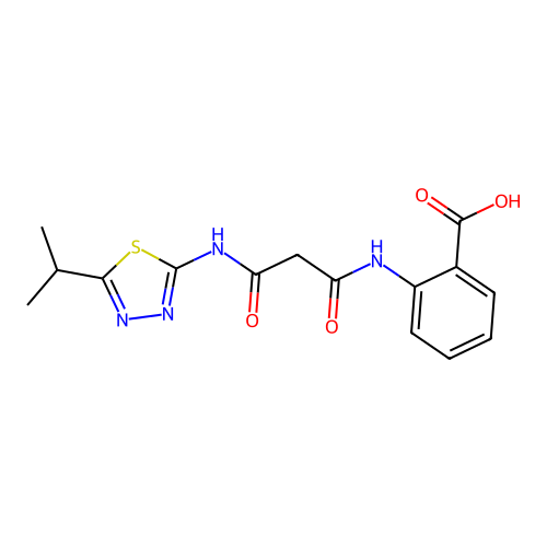 2-(3-((5-Isopropyl-1,3,4-thiadiazol-2-yl)amino)-3-oxopropanamido)benzoic acid structure