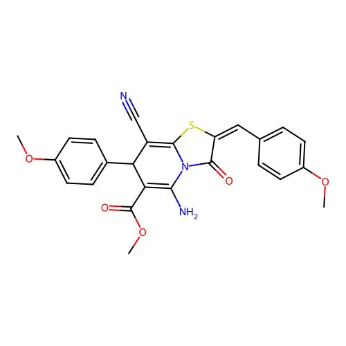 (E)-methyl 5-amino-8-cyano-2-(4-methoxybenzylidene)-7-(4-methoxyphenyl)-3-oxo-3,7-dihydro-2H-thiazolo[3,2-a]pyridine-6-carboxylate structure