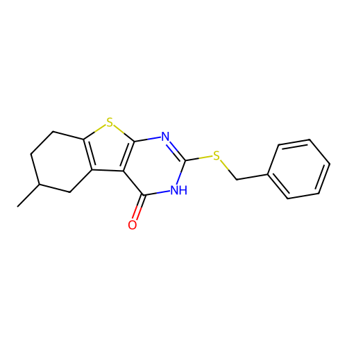 2-(benzylsulfanyl)-6-methyl-5,6,7,8-tetrahydro[1]benzothieno[2,3-d]pyrimidin-4(3H)-one structure