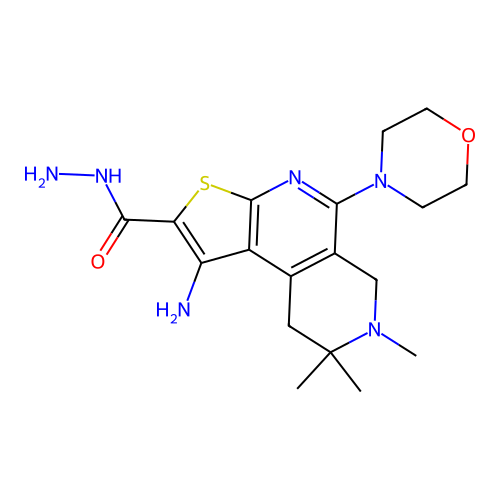 1-amino-7,8,8-trimethyl-5-(morpholin-4-yl)-6,7,8,9-tetrahydrothieno[2,3-c][2,7]naphthyridine-2-carbohydrazide structure