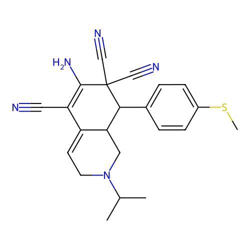 6-amino-2-isopropyl-8-(4-(methylthio)phenyl)-2,3,8,8a-tetrahydroisoquinoline-5,7,7(1H)-tricarbonitrile structure