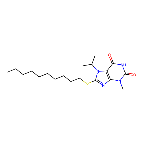 8-Decylsulfanyl-7-isopropyl-3-methyl-3,7-dihydro-purine-2,6-dione structure