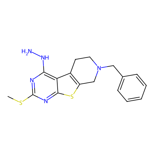 7-benzyl-4-hydrazinyl-2-(methylsulfanyl)-5,6,7,8-tetrahydropyrido[4',3':4,5]thieno[2,3-d]pyrimidine structure