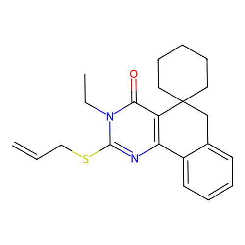 2-(allylthio)-3-ethyl-3H-spiro[benzo[h]quinazoline-5,1'-cyclohexan]-4(6H)-one structure