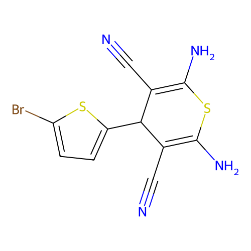 2,6-diamino-4-(5-bromothiophen-2-yl)-4H-thiopyran-3,5-dicarbonitrile structure