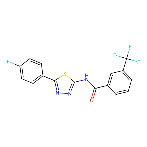 N-[5-(4-fluorophenyl)-1,3,4-thiadiazol-2-yl]-3-(trifluoromethyl)benzamide structure