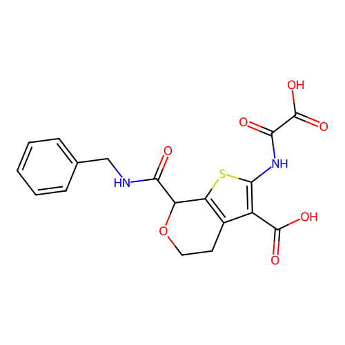 2-[(Carboxycarbonyl)amino]-4,7-dihydro-7-[[(phenylmethyl)amino]carbonyl]-5h-thieno[2,3-c]pyran-3-carboxylic acid structure