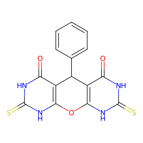 2,8-dimercapto-5-phenyl-5H-pyrano[2,3-d:6,5-d']dipyrimidine-4,6-diol structure