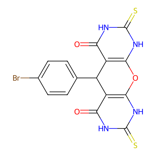 5-(4-bromophenyl)-2,8-dimercapto-5H-pyrimido[5',4':5,6]pyrano[2,3-d]pyrimidine-4,6-diol structure