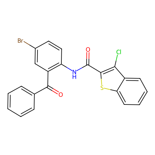 N-(2-benzoyl-4-bromophenyl)-3-chloro-1-benzothiophene-2-carboxamide structure