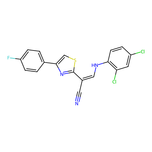 (Z)-3-((2,4-dichlorophenyl)amino)-2-(4-(4-fluorophenyl)thiazol-2-yl)acrylonitrile structure