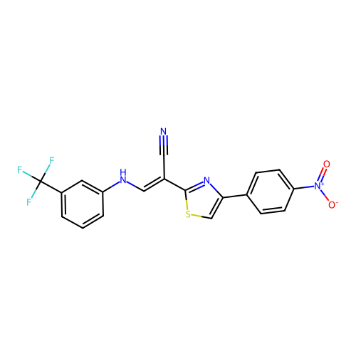 (E)-2-(4-(4-nitrophenyl)thiazol-2-yl)-3-((3-(trifluoromethyl)phenyl)amino)acrylonitrile structure