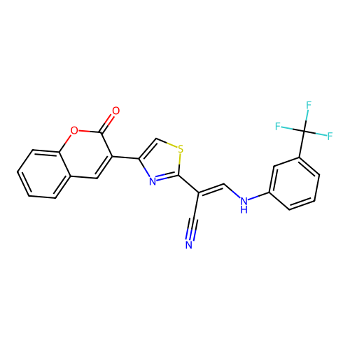 (2E)-2-[4-(2-oxo-2H-chromen-3-yl)-1,3-thiazol-2-yl]-3-{[3-(trifluoromethyl)phenyl]amino}prop-2-enenitrile structure