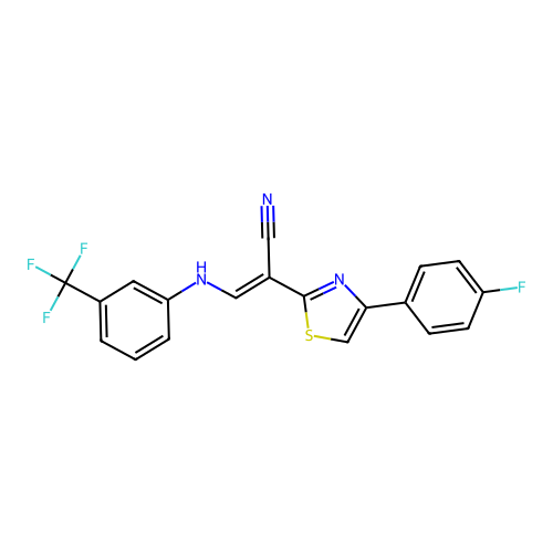 (2E)-2-[4-(4-fluorophenyl)-1,3-thiazol-2-yl]-3-{[3-(trifluoromethyl)phenyl]amino}prop-2-enenitrile structure