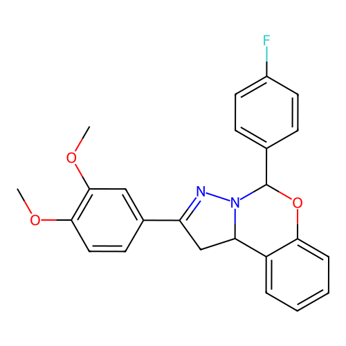 2-(3,4-dimethoxyphenyl)-5-(4-fluorophenyl)-1,10b-dihydropyrazolo[1,5-c][1,3]benzoxazine structure