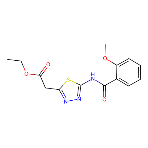 ethyl 2-(5-(2-methoxybenzamido)-1,3,4-thiadiazol-2-yl)acetate structure
