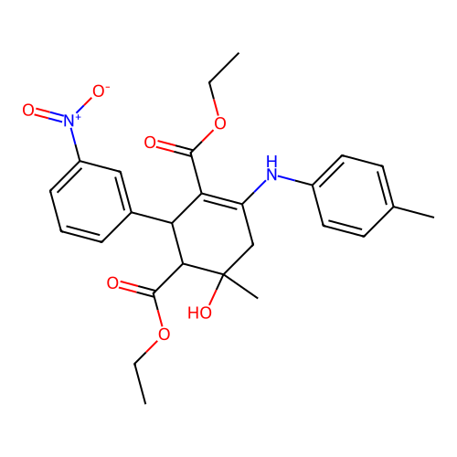 diethyl 3-hydroxy-3-methyl-3'-nitro-5-(p-tolylamino)-1,2,3,4-tetrahydro-[1,1'-biphenyl]-2,6-dicarboxylate structure