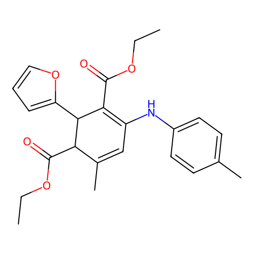 diethyl 2-(furan-2-yl)-6-methyl-4-(4-methylanilino)cyclohexa-3,5-diene-1,3-dicarboxylate structure