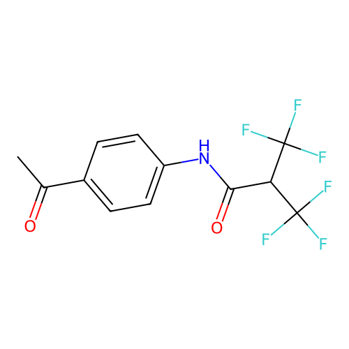N-(4-acetylphenyl)-3,3,3-trifluoro-2-(trifluoromethyl)propanamide structure