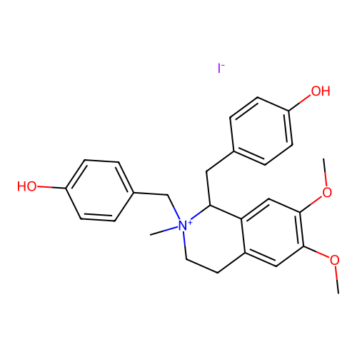 4-[[2-[(4-hydroxyphenyl)methyl]-6,7-dimethoxy-2-methyl-3,4-dihydro-1H-isoquinolin-2-ium-1-yl]methyl]phenol iodide structure