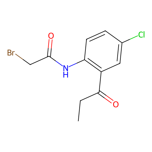 2-bromo-N-(4-chloro-2-propanoylphenyl)acetamide structure