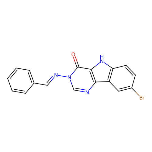 3-[(E)-benzylideneamino]-8-bromo-5H-pyrimido[5,4-b]indol-4-one structure