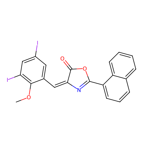 4-(3,5-diiodo-2-methoxybenzylidene)-2-(1-naphthyl)-1,3-oxazol-5(4H)-one structure